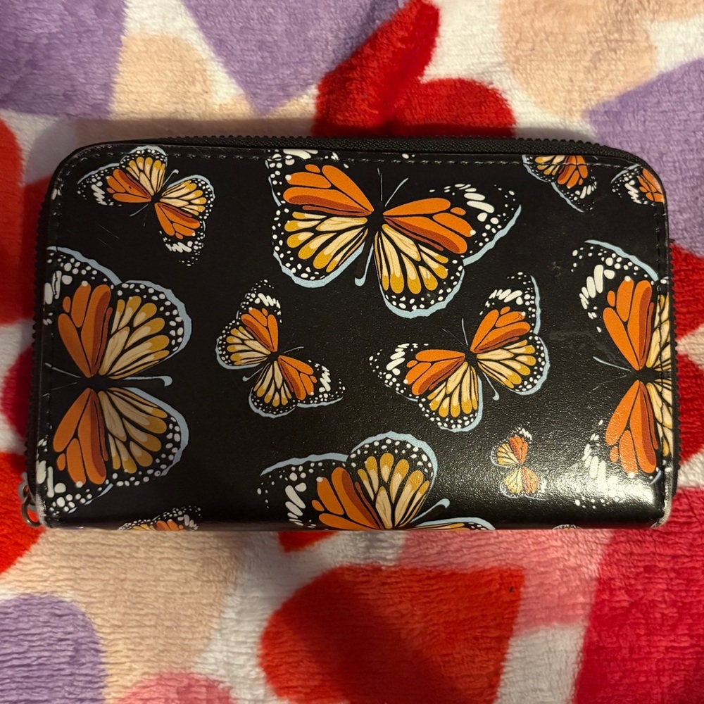 Butterfly Print Black Wallet